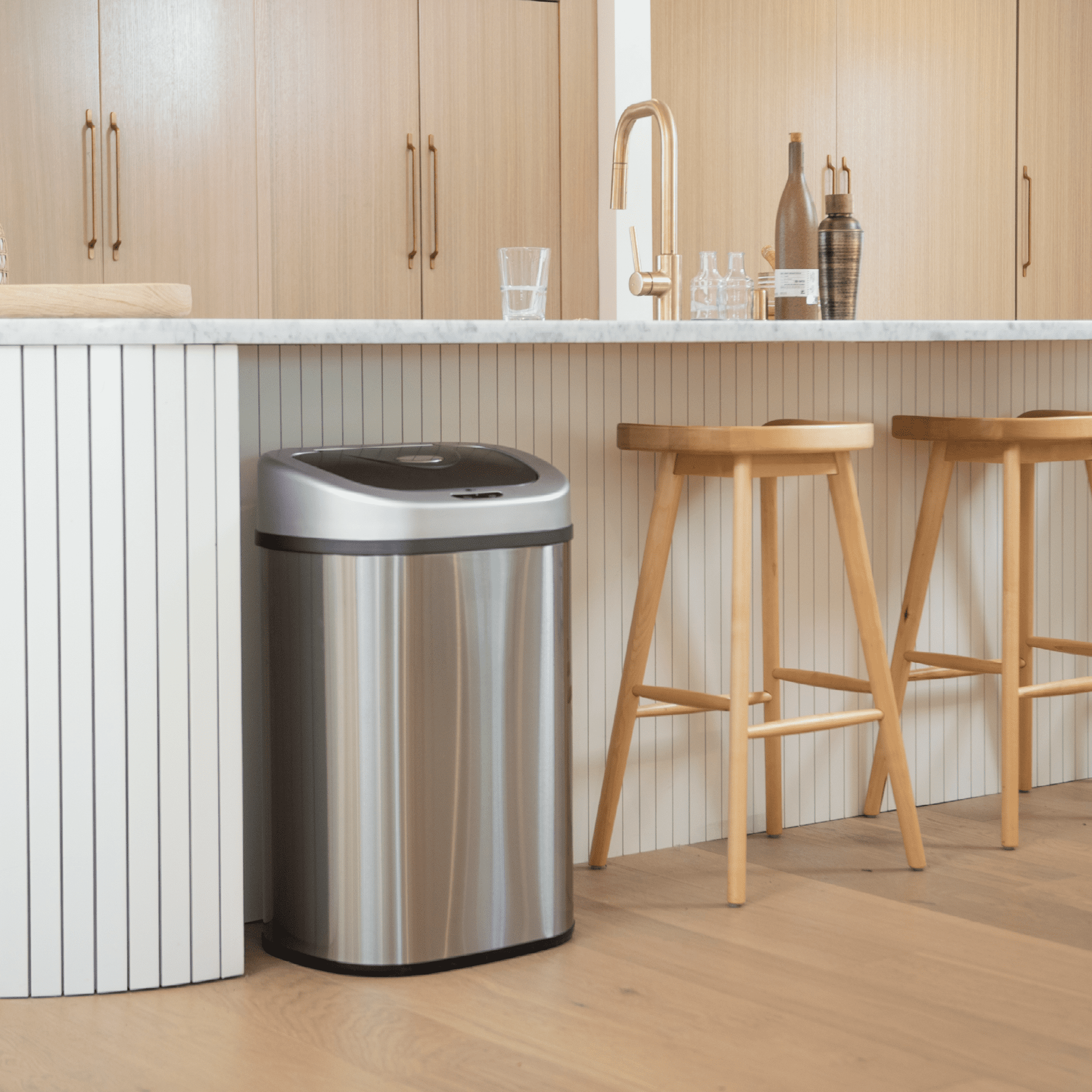 Nine Stars Automatic Kitchen Trash Can, 21 Gallon Stainless Steel, Motion Sensor Hands-free Soft-close Lid Garbage Bin, Silver Stainless Steel