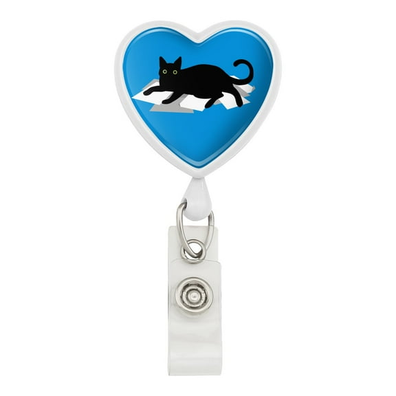Black Cat Lying on Papers Heart Lanyard Retractable Reel Badge ID Card Holder