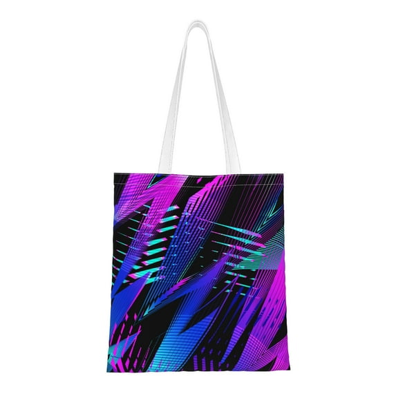DouZhe Reusable Grocery Bags, Cyberpunk Gradients Texture Lightweight Polyester Canvas Cloth Tote Bag for Travle Gym Shopping School, 15" x 16"