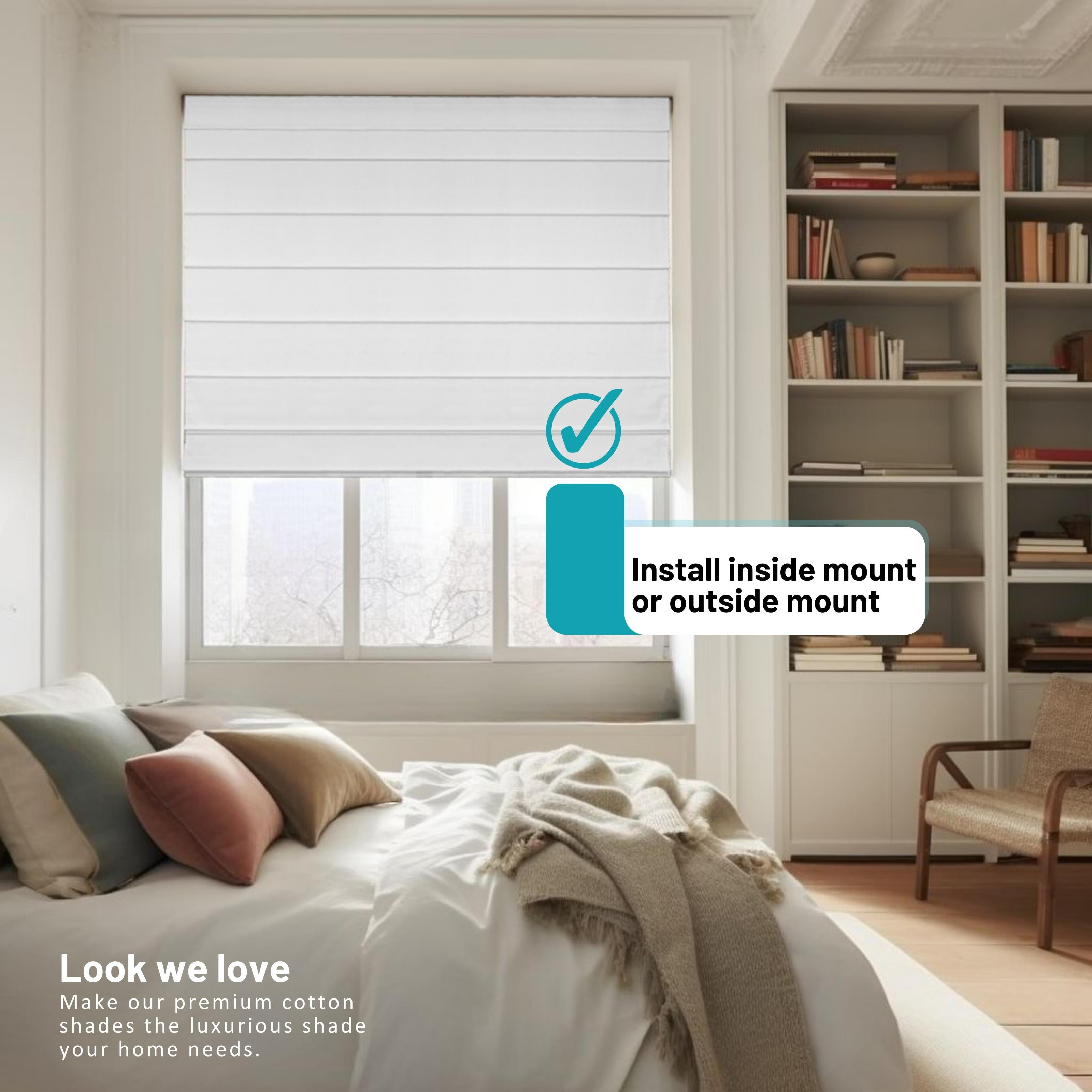 Chicology Cordless Roman Shades, White (Cotton), 23"W X 64"H