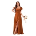 thumbnail image 1 of Vestido de dama de honor CDSSL de chifón naranja quemado, línea A, talla grande, 1 of 7