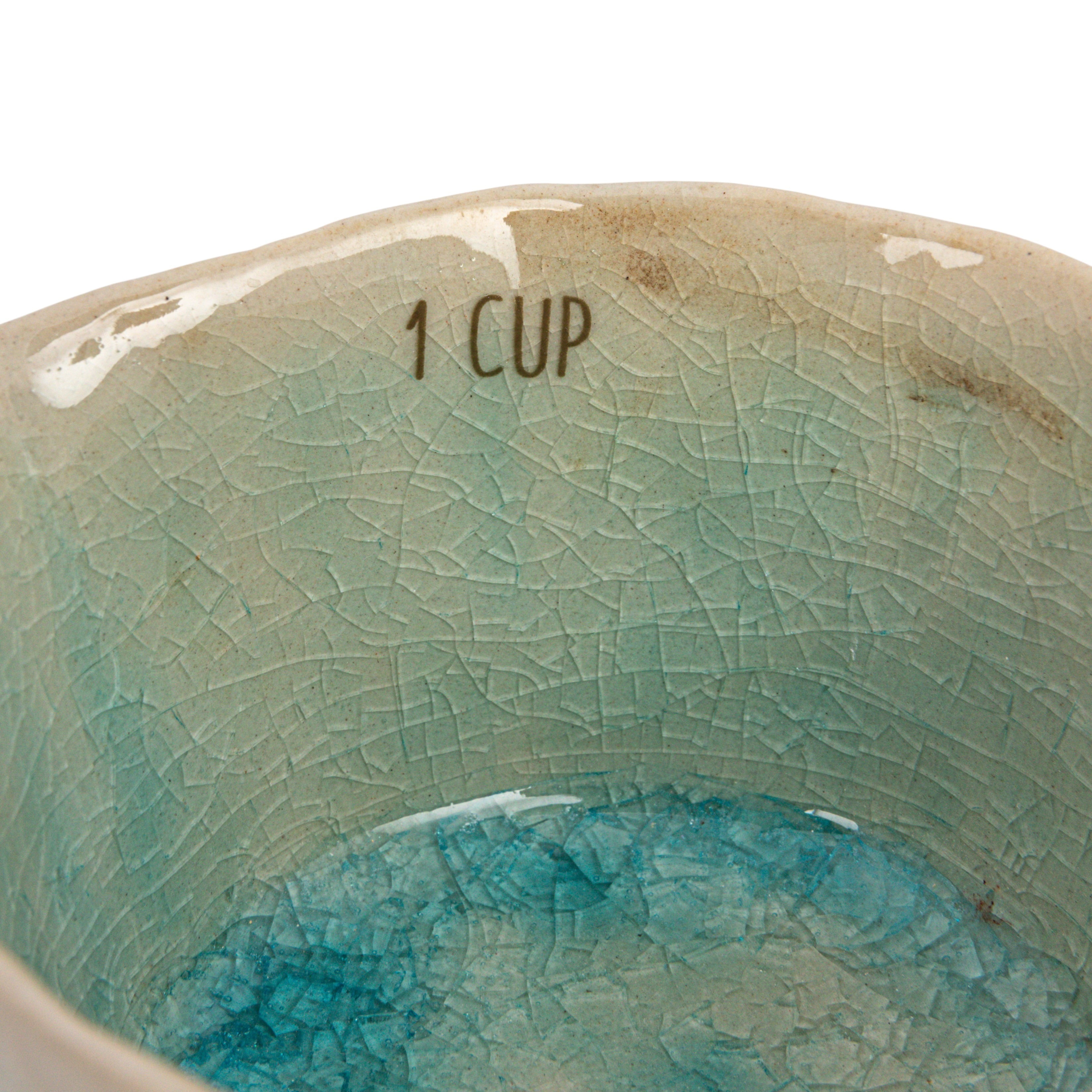 Creative Co-Op Stoneware Measuring Cups with Reactive Crackle Glaze, Green, Set of 4