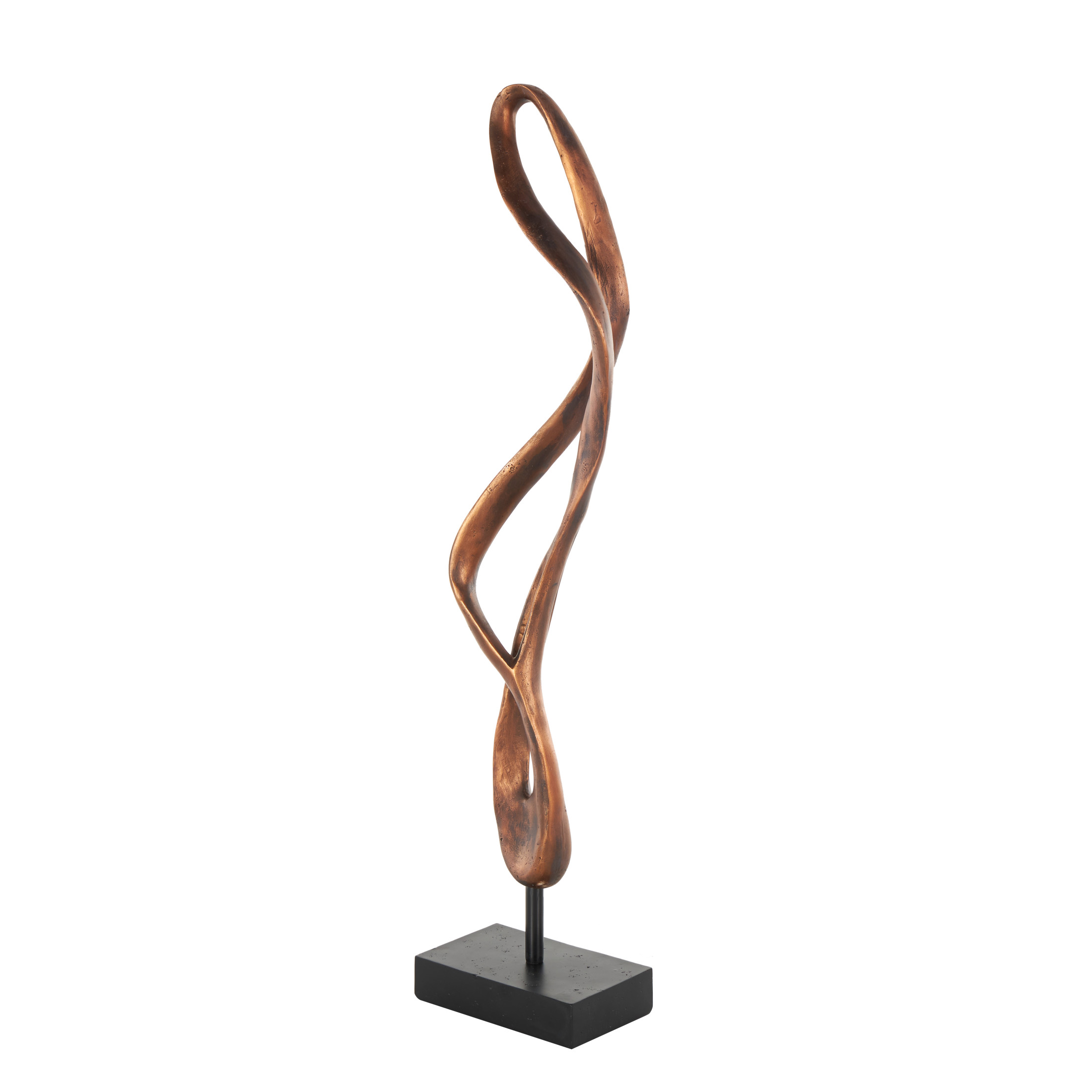 6" x 28" Bronze Polystone Abstract Abstract Sculpture with Rectangle Black Base, by DecMode
