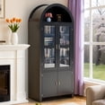 thumbnail image 6 of BaPro 71" Tall Arched Kitchen Pantry Cabinet, Modern Farmhouse Style Storage Cupboard with Adjustable Shelves for Dining & Living Room, Black, 6 of 7