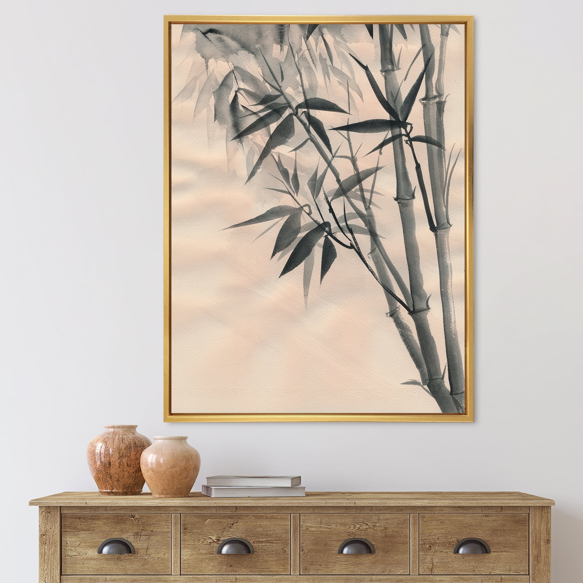 Designart 'Vintage Black and White Bamboo I' Traditional Framed Canvas Wall Art Print
