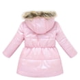 thumbnail image 2 of ZDHoor Girls Medium Long Puffer Jacket Metallic Glitter Hooded Long Sleeve Winter Warm Coat Pink 5-6, 2 of 7