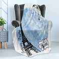 thumbnail image 4 of Eiffel Tower Soft Flannel Fleece Blanket, Surreal Watercolors Paint of Eiffel Tower with Rain Splashes Paris Culture Landmark, Cozy Plush for Indoor and Outdoor Use, 50" x 60", Blue, by Ambesonne, 4 of 5