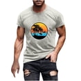 thumbnail image 2 of Fnnxeal Mens Blue Sunset Palm Tree Graphic Tee Summer Beach Vacation Shirt Retro 80s Streetwear Soft Cotton Casual Short Sleeve,Size 2XL, 2 of 5