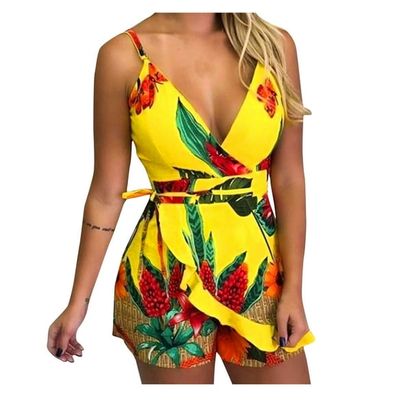QTBIUQ Women Sleeveless Sequins Sexy Trade Original Printed Casual Slim Jumpsuit