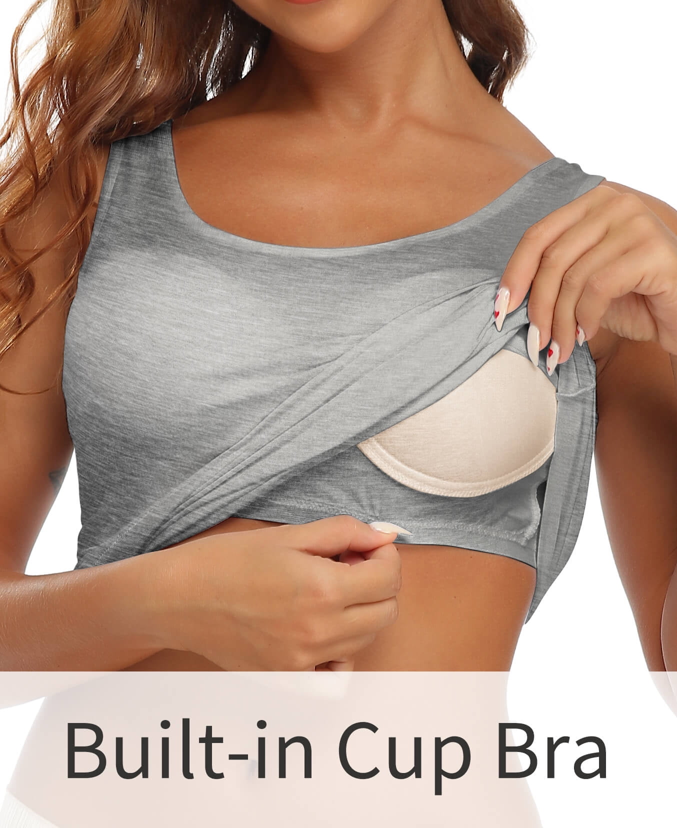 MANIFIQUE Tank Tops for Women Basic Camisole with Built in Bra Casual Wide Strap Sleeveless