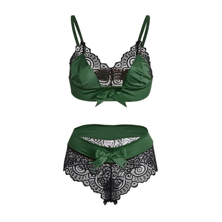 

Pedort Lingerie For Women Naughty Women Lingerie Set High Waisted Underwire Lingerie Lace (Green XXL)