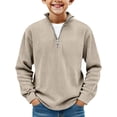 thumbnail image 2 of Boys Quarter Zip Pullover, Hoodless Sporty Sweatshirt with Ribbed Cuffs, Solid Color Long Sleeve Top for Kids, Youth Athletic Casual Wear Beige 110, 2 of 6