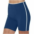 thumbnail image 2 of BiZtdJrK Women's Stripe Biker Shorts High Waisted Casual Stretch Short Leggings Milk Silk Soft Comfort Running Yoga Tights, Navy, M, 2 of 5