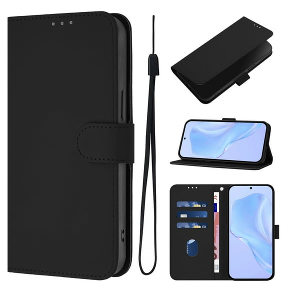 for iPhone 16 Plus Case Wallet with Card Holder,PU Leather Anti-fall Thin Fit Phone case for Women Men,Kickstand,flip Shockproof Cover with Credit Card Slots and Wrist Strap,Black