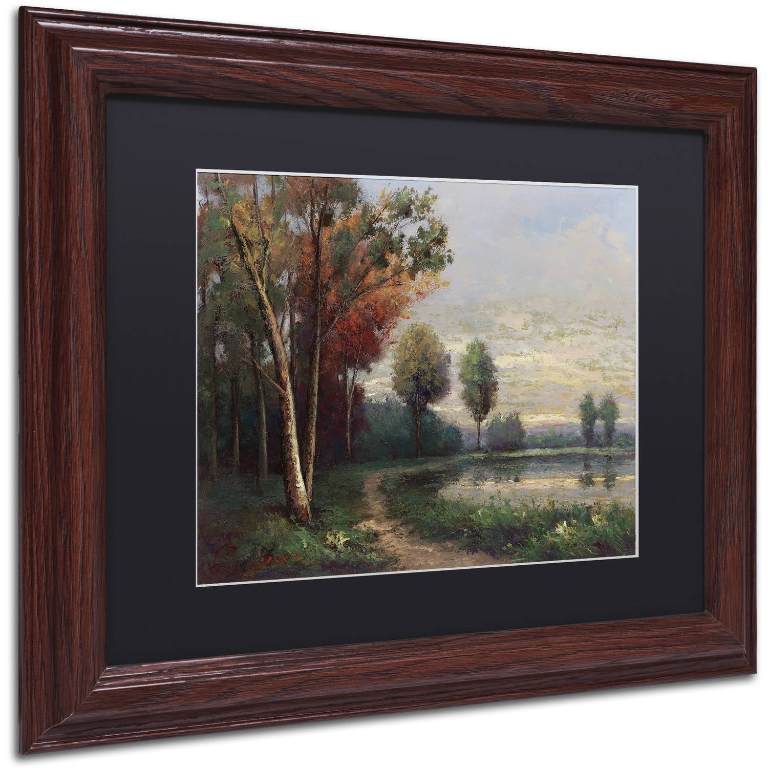 Trademark Fine Art "Landscape with a Lake" Canvas Art by Daniel Moises, Black Matte, Wood Frame