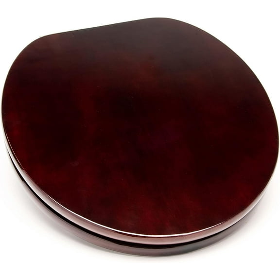 5Q1R3-16CH Solid Oak Contemporary Design Toilet Seat with Slow Close & R'N'C Hinge, Round, Mahogany with Chrome