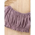 thumbnail image 5 of Franhais Baby Girls 2PCS Plain Outfits, Short Sleeve Ruffle Off-Shoulder Hollow Tops, Irregular Midi Skirt, Toddler Ruched Summer Outfits, 5 of 9