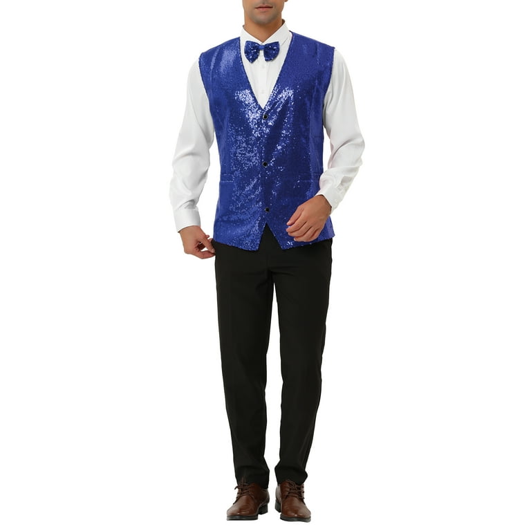 Unique Bargains Men's Disco Shiny Sequin Vest Suit Waistcoat