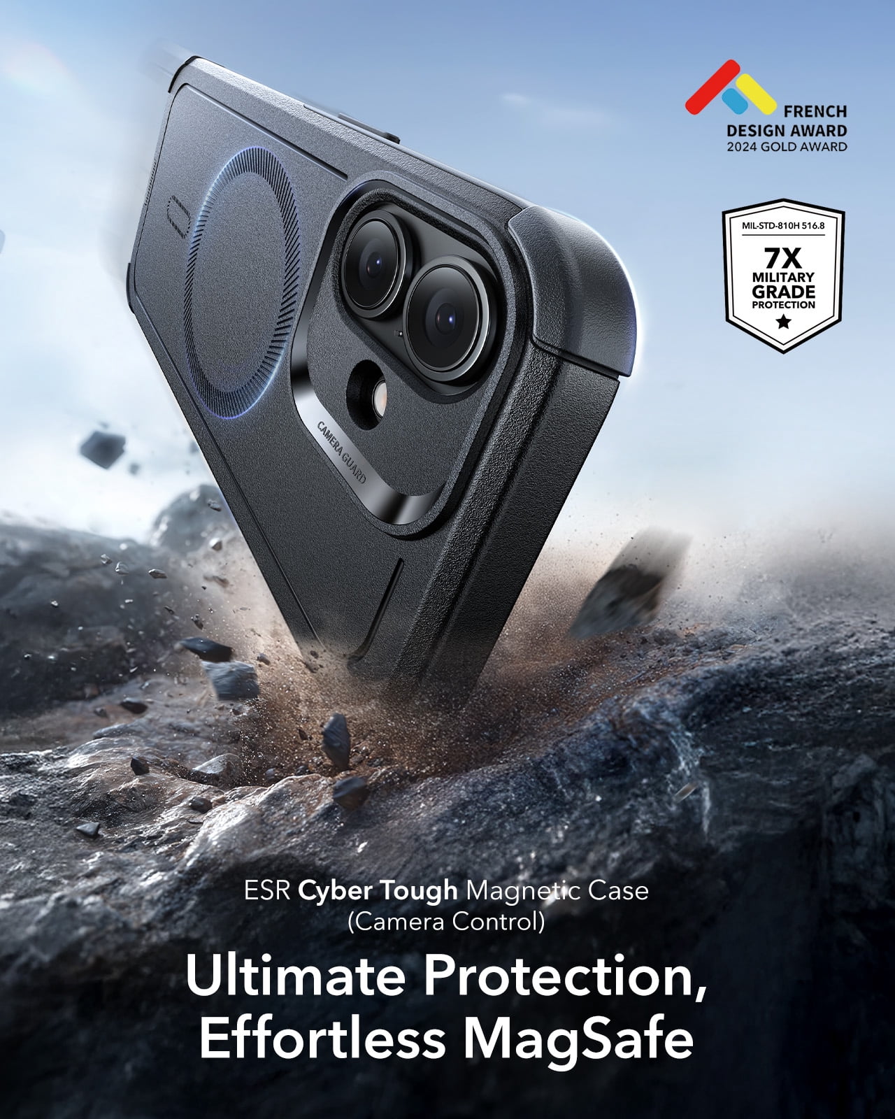 ESR Case Compatible with iPhone 17, 7X Military-Grade Drop Protection with Camera Control Button, MagSafe Compatible Shock-Absorbing Rugged Cover, Black
