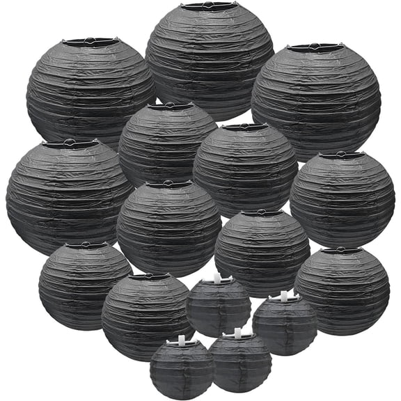 LQQBOX 16 Pieces Paper Lanterns Decorative Black Paper Lantern Round Chinese Paper Lanterns for Birthday Wedding Halloween Home Decor Party Decoration