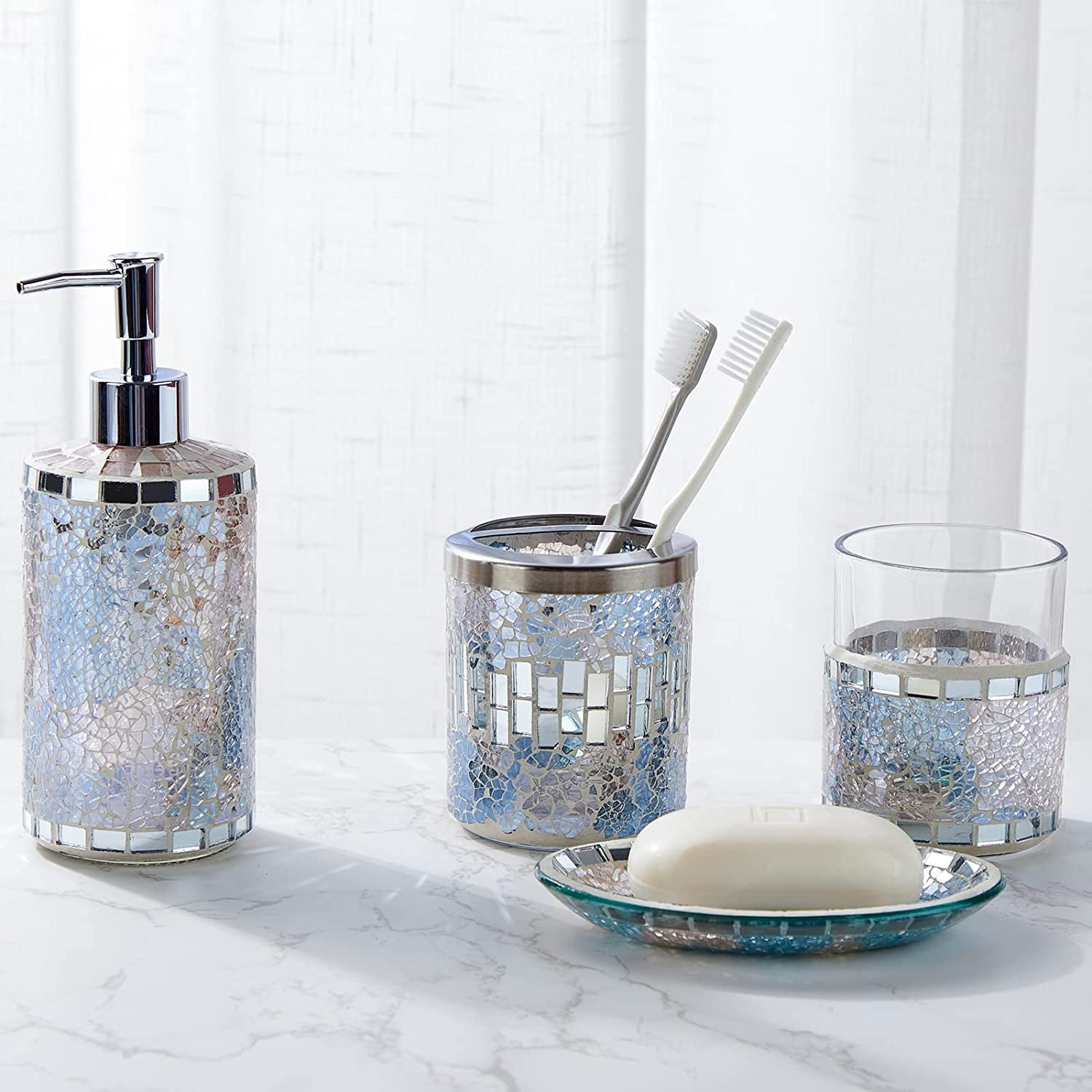 Hand Made Bathroom Accessories Set 4Pcs Mosaic Glass Decorative