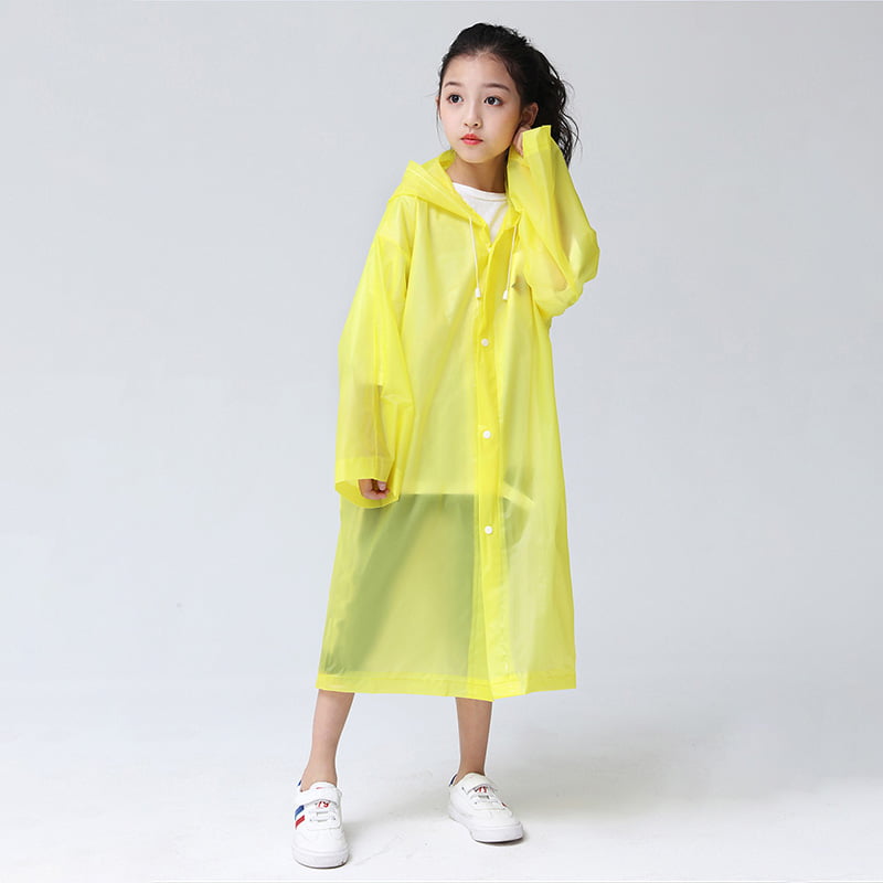 Children Raincoat Hooded Buttons Drawstring Solid Color Outdoors ...