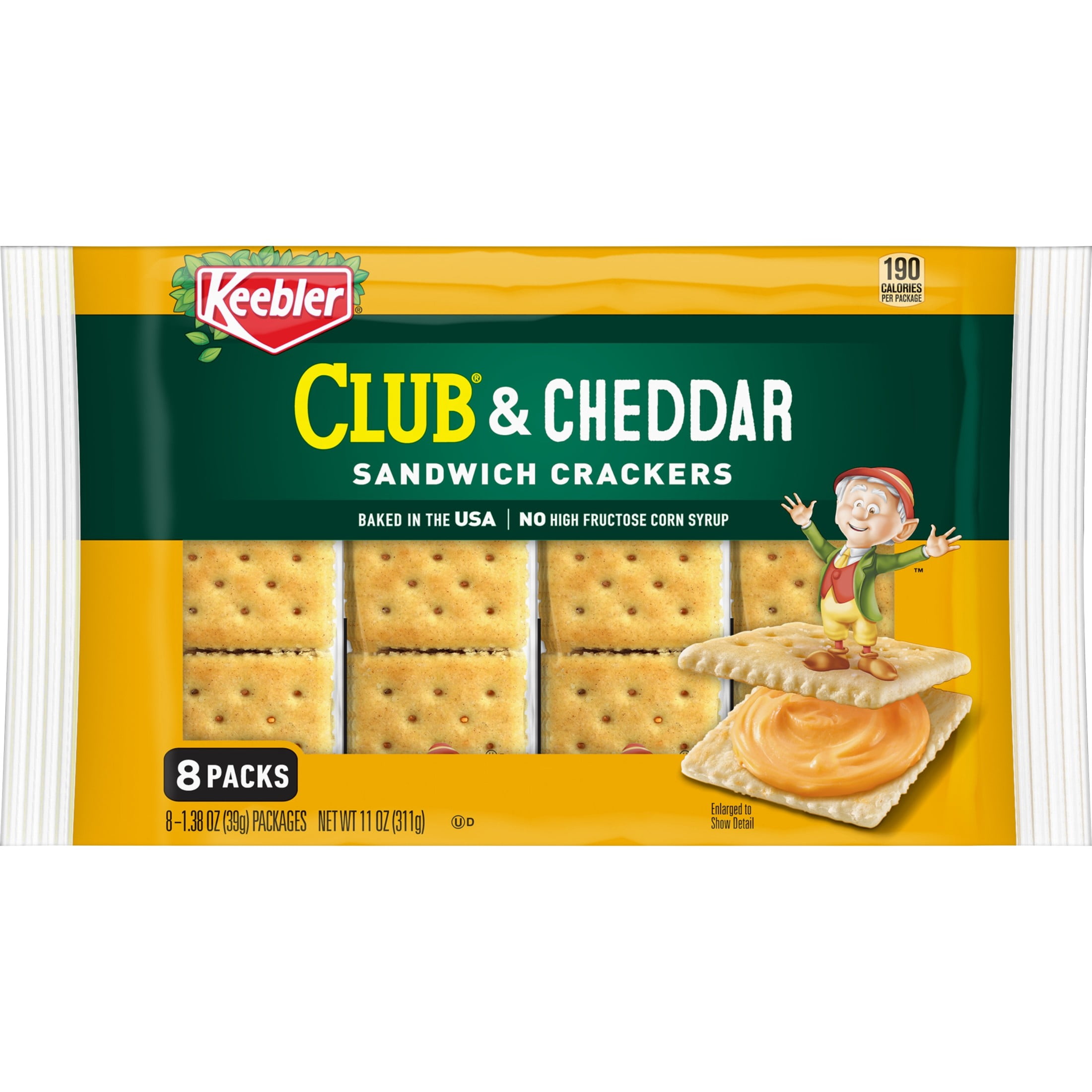 Keebler Club and Cheddar Sandwich Crackers, Single Serve Snack Crackers, 8 Count