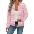 thumbnail image 3 of LWITHSZG Bomber Jacket Women Trendy Striped Waffle Full Zip up Coat Long Sleeve Going Out Tops Fall Winter Casual Outerwear with Pockets Size S, 3 of 6
