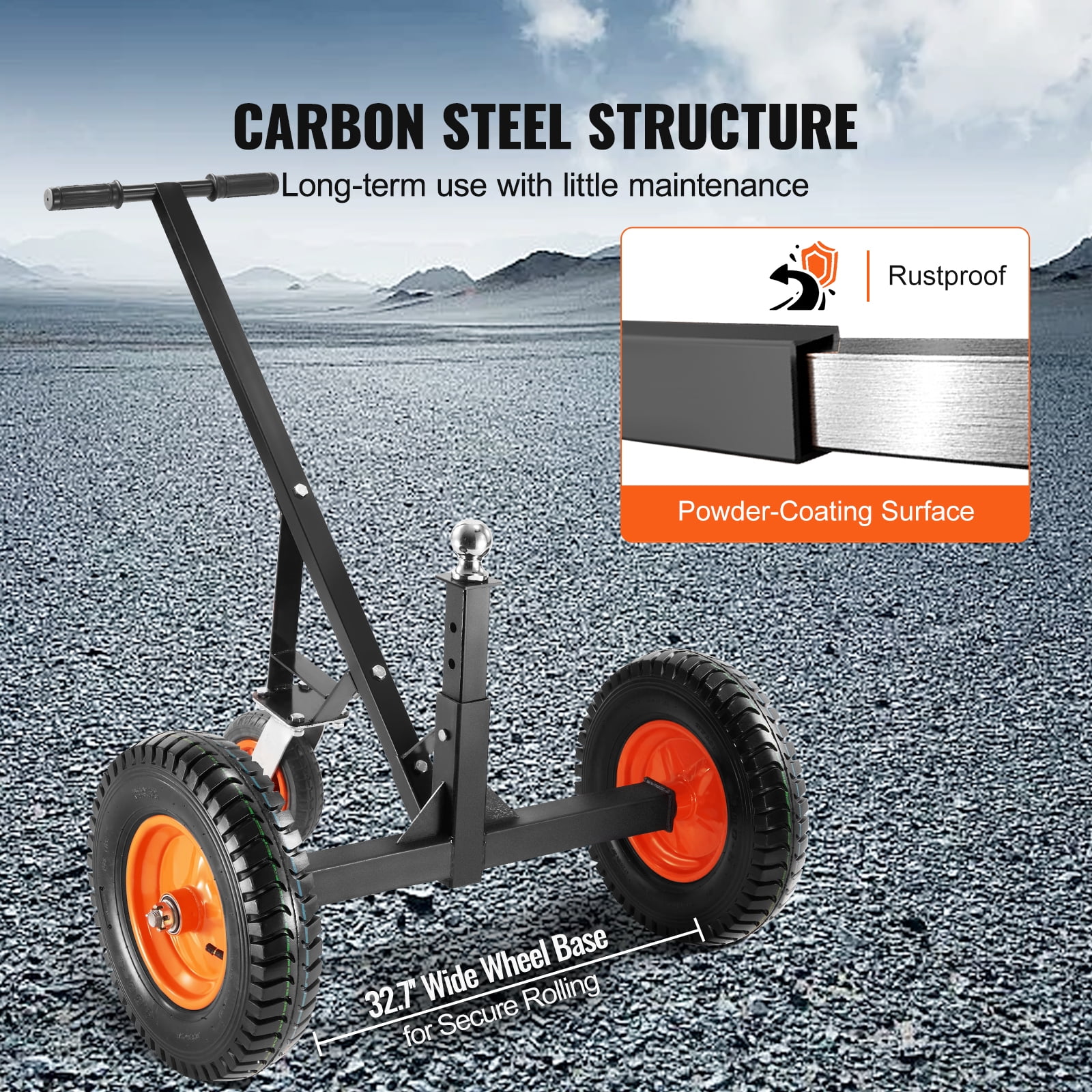 VEVOR Adjustable Trailer Dolly, Dolly for Trailer with 1-7/8'' Hitch Ball & 10'' Solid Tires, 16''-24'' Adjustable Height, 1000lbs Tongue Weight Capacity