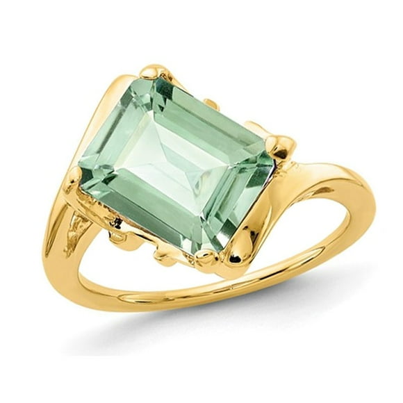 2.95 Carat (ctw) Emerald-Cut Green Quartz Ring in 14K Yellow Gold
