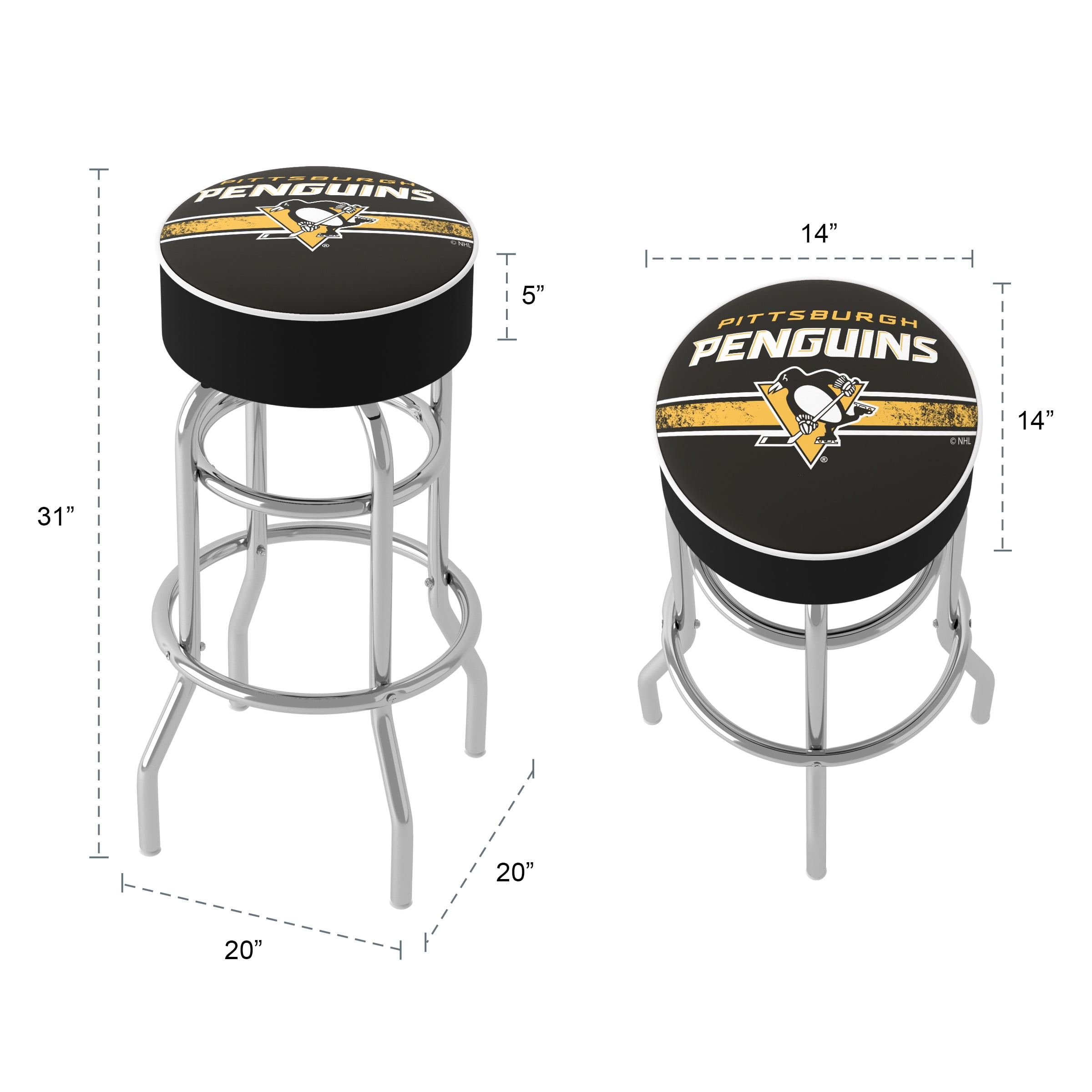 NHL Chrome Bar Stool with Swivel, Pittsburgh Penguins