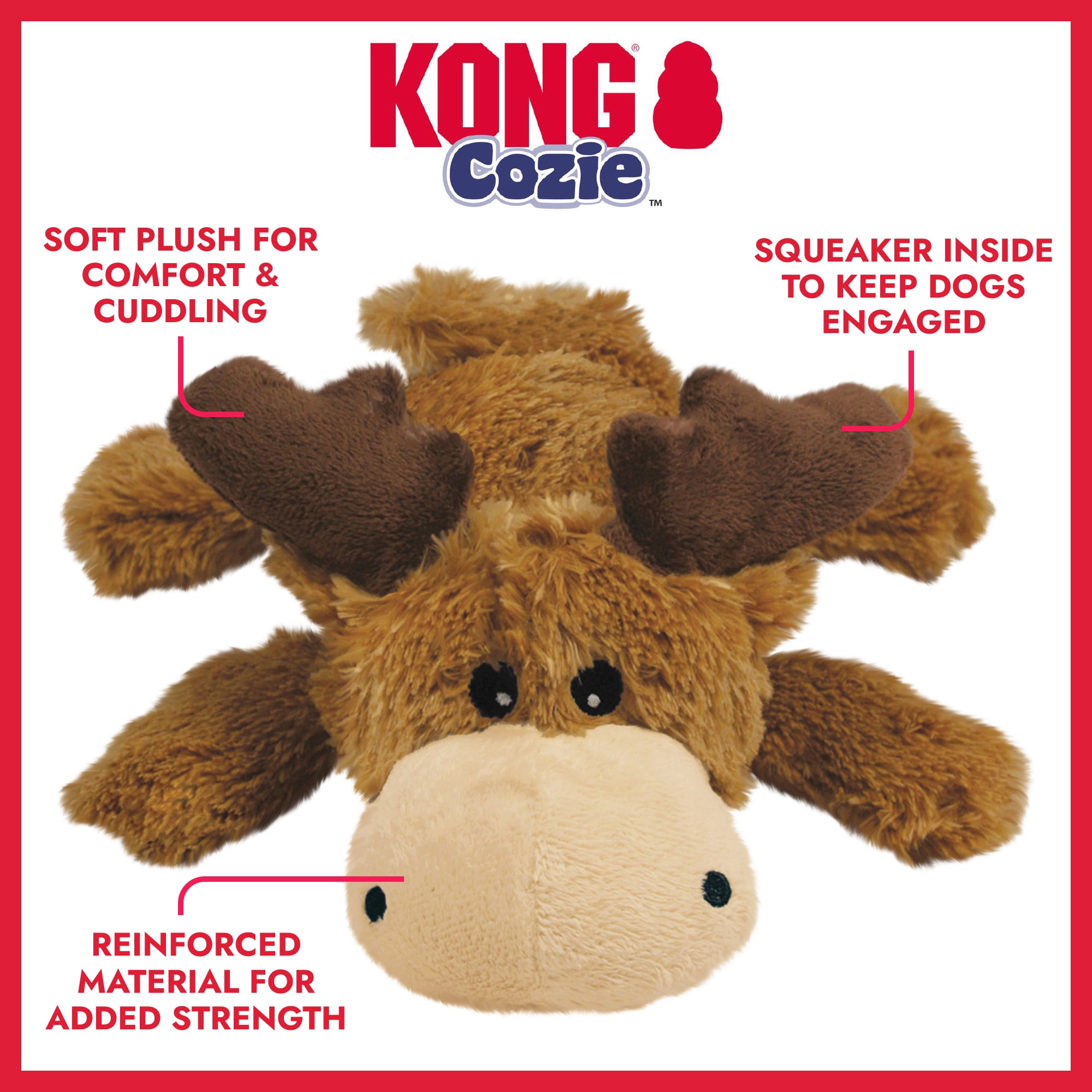 KONG® Cozie™ Plush Dog Toy with Squeaker, Marvin the Moose, Extra Large