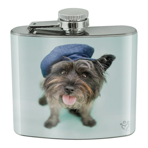 Terrier Puppy Dog Nice Cap Hat Stainless Steel 5oz Hip Drink Kidney Flask