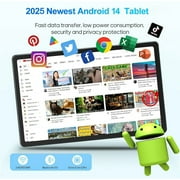 2K Vivid Tablet, Smooth HD 4K video 11 Android 14 Tablets, 18GB+128GB Octa Core Gaming Tablet, 3 Camera, Large 9000mAh, Hi-Res Stereo 4 Speakers, Split Screen, Face Recognition (Dark Gray)
