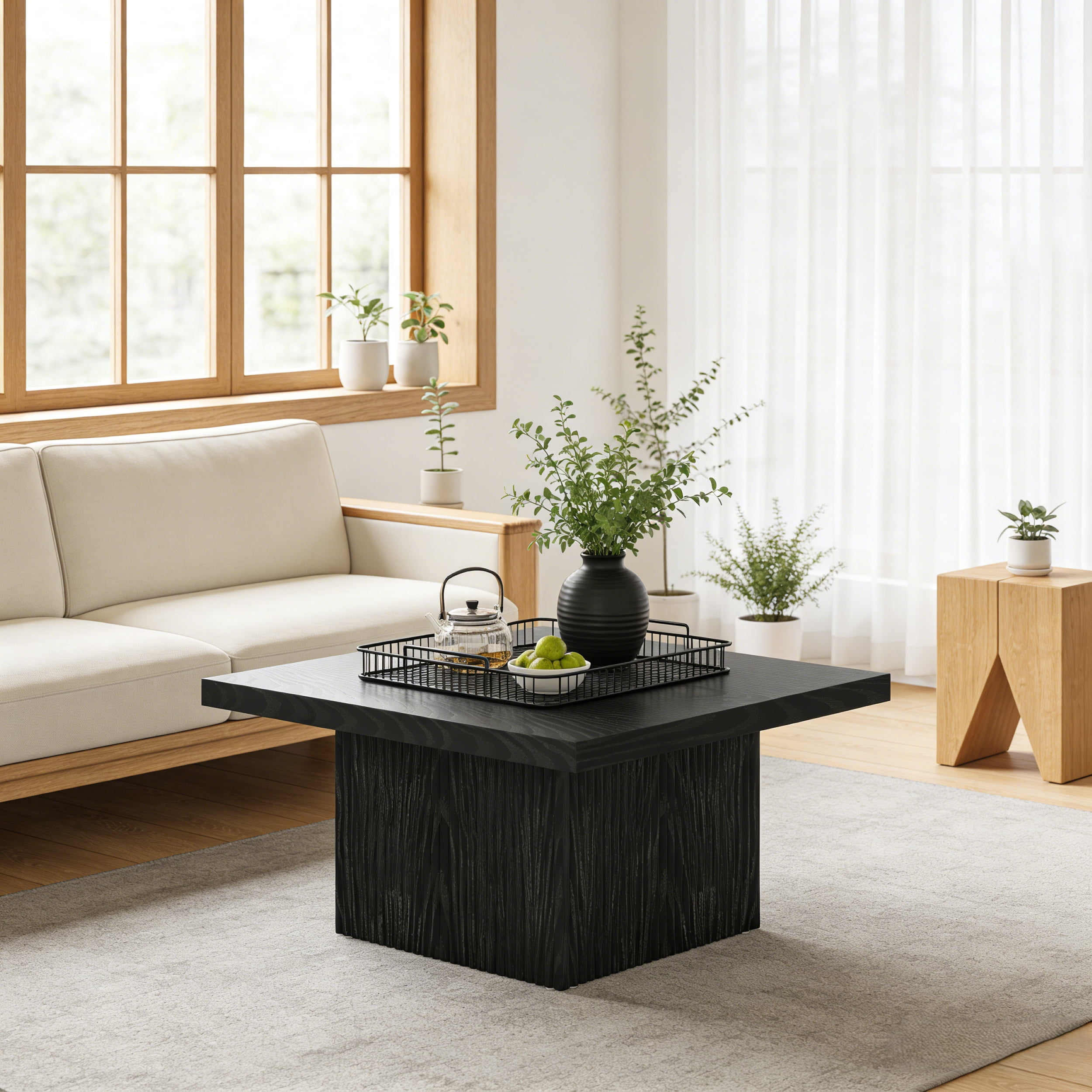 Fnova 31.5" Square Coffee Table, Modern Farmhouse Center Table, Large  Accent Table for Living Room Apartment Lounge Home Decor Furniture
