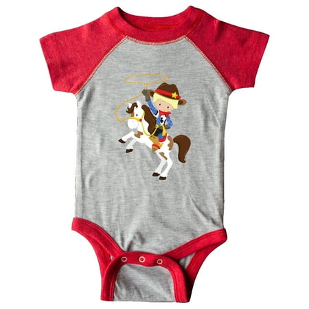 

Inktastic Little Cowboy Cowboy on White Horse Blond Hair Gift Baby Boy Bodysuit
