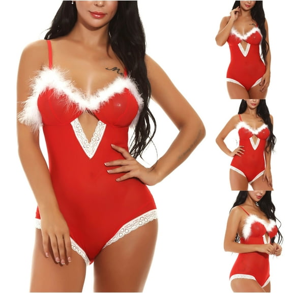 uublik Valentines Lingerie Set for Women Sexy Naughty Plus Size Babydoll Bodysuit Lace