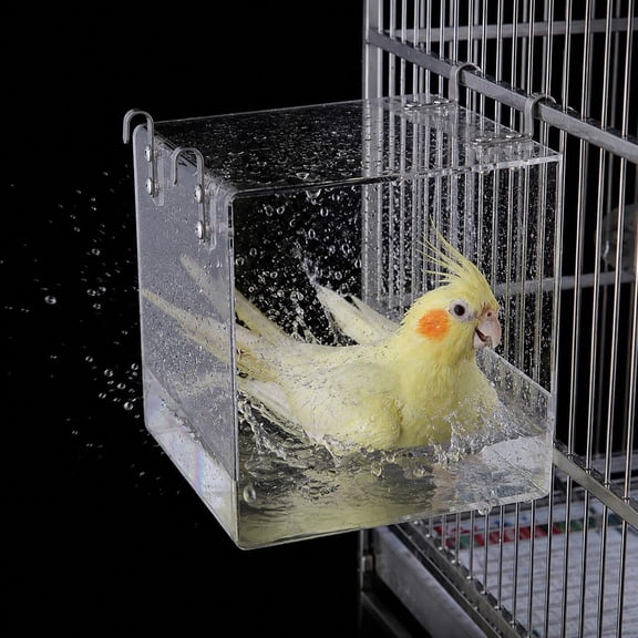 ACDANC Bird Bath for Cage,Parakeet Bath,Bird Shower,Clear Hanging Birdcage Bath,Acrylic Bird Bathtub Box for Parrot,Cockatiel,Budgie,Canary,Lovebird & F",5" × 4.4" × 5.1"