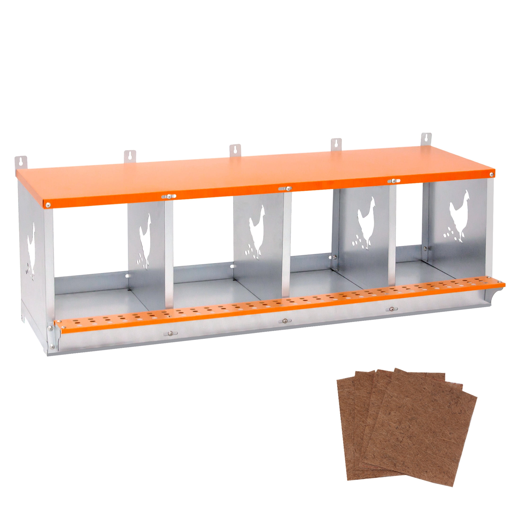 Noble House 4-Bay Wall-Mount Steel Nesting Box with Ventilation, Easy Egg Collection, for Chickens, Ducks, Orange