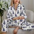 thumbnail image 5 of KLL Blue Leaves Print Women's Long Sleeve Pajamas with Pants Sleepwear Loungewear 2 Set-XX-Large, 5 of 7