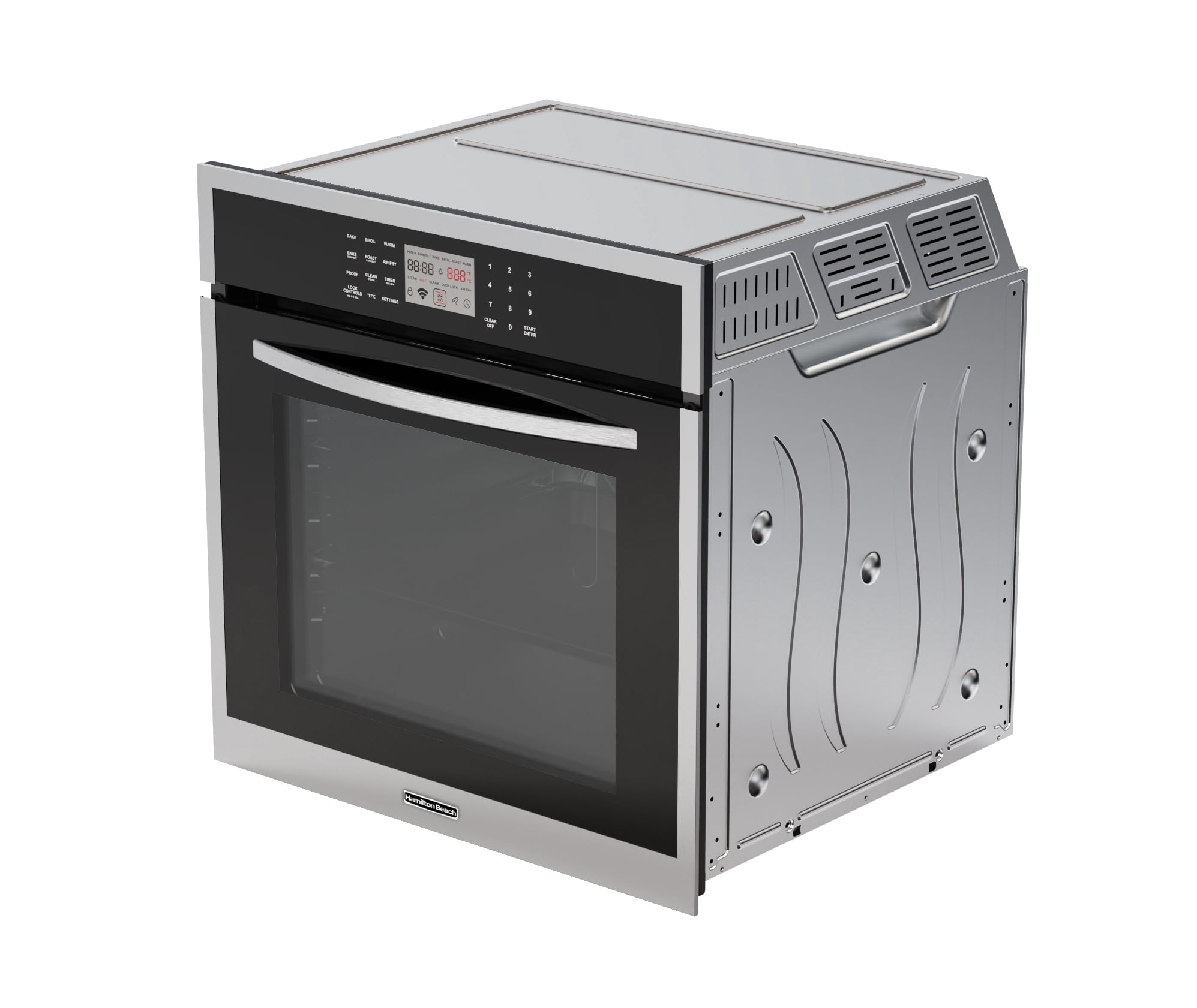 Hamilton Beach 24” 3.0 Cu. ft. Built-in Electric Wall Oven, 2,200 Watts Oven with Rotisserie, 5 Cooking Functions, Stainless Steel