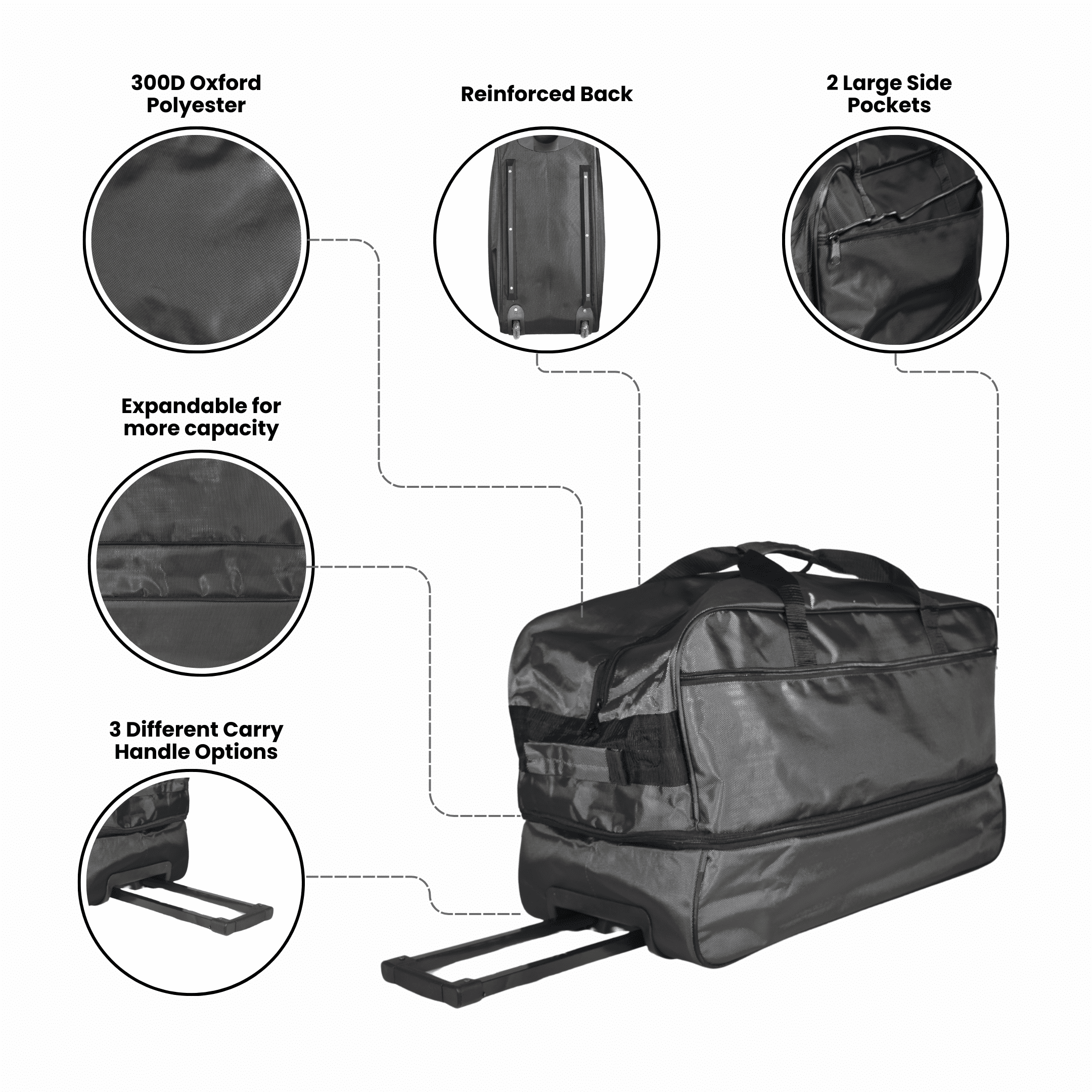 140L Extra Large Storage Duffle Bag Wheeled Collapsible Handle Bag Expandable and Handles Big Foldable Duffle Bag for Travel Black