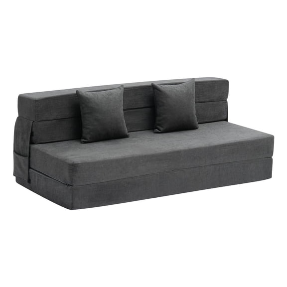 Folding Sofa Bed, 3-in-1 Convertible Couch Bed with Pillows, Queen Size, 25D Memory Foam Futon for Living Room, Bedroom - Dark Grey