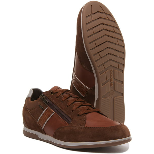 Geox U Renan D Lace Suede Waxed Leather Trainers With Side Zip Brown Size - Walmart.com