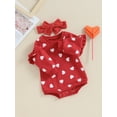 thumbnail image 4 of Musuos Baby Girl Valentine´s Day Outfits 3 6 12 18M Ruffle Long Sleeve Heart Print Romper with Headband Set Infant Clothes, 4 of 10