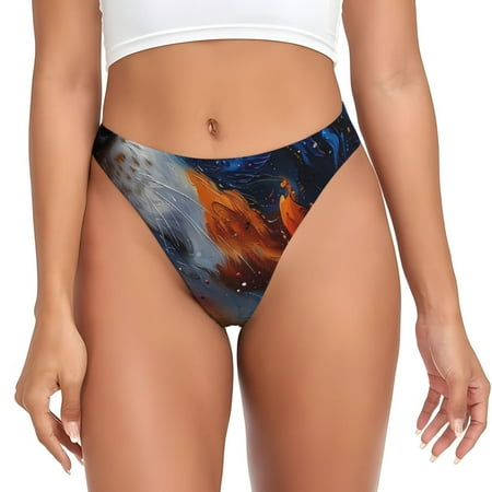 Rateoe Cosmic Dog Starry Night Pattern Seamless Women Underwear Thongs No Show Ladies Thong No Line Breathable Comfortable Panties Undies for Women-Large