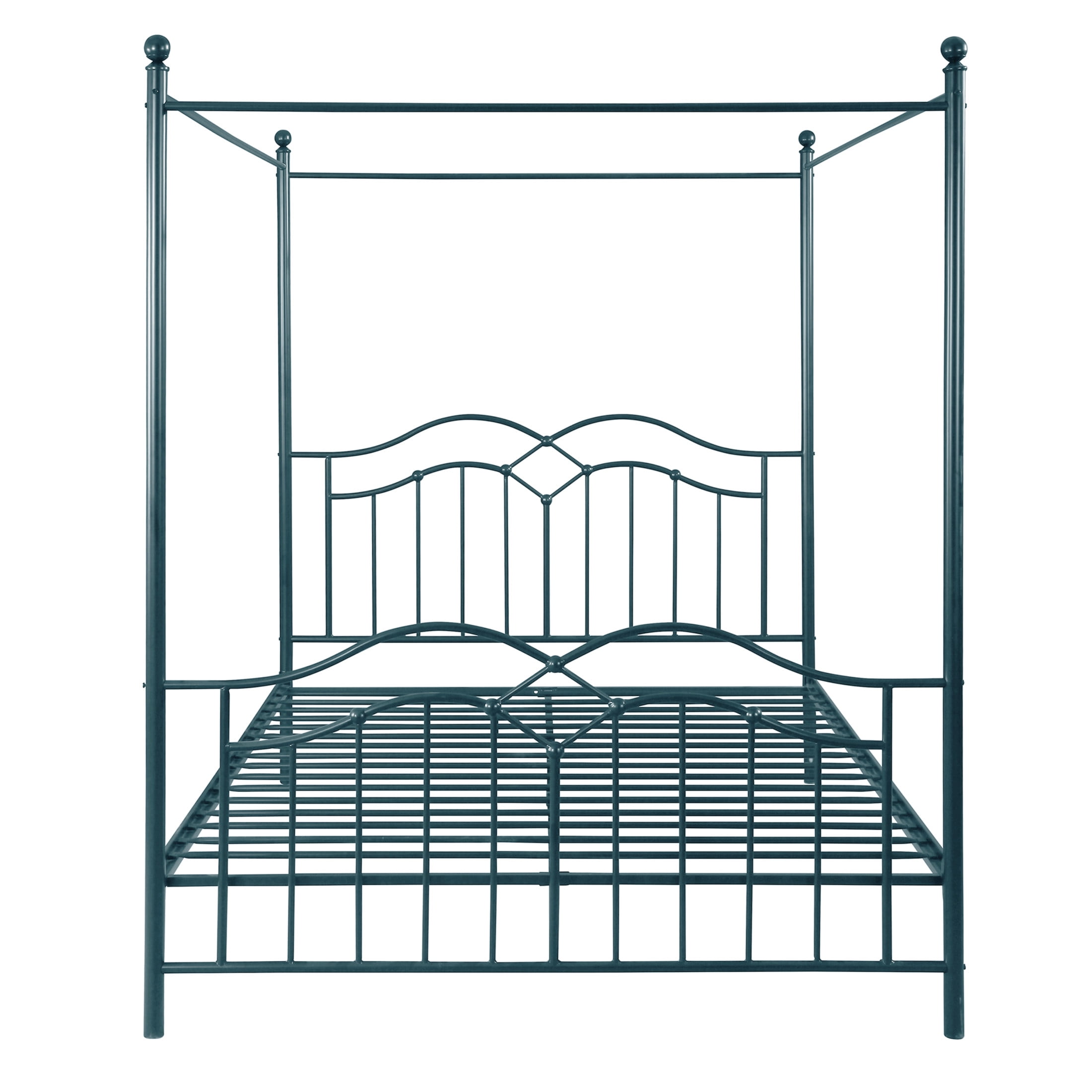 Christopher Knight Home 61" Queen Size Metal Canopy Bed Frame with Wavy Headboard and Footboard, Blue