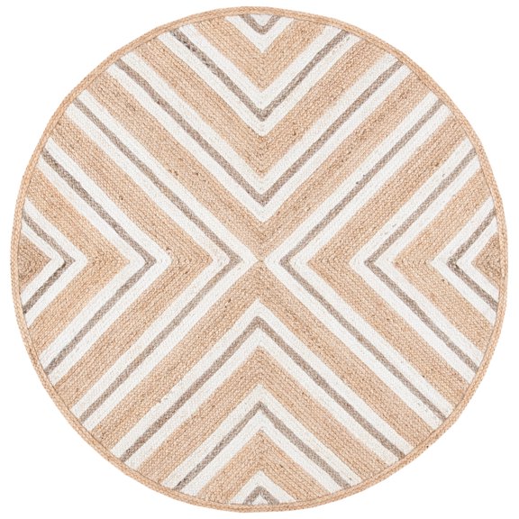 SAFAVIEH Natural Fiber Dudley Geometric Area Rug, Natural/Ivory, 6' x 6' Round