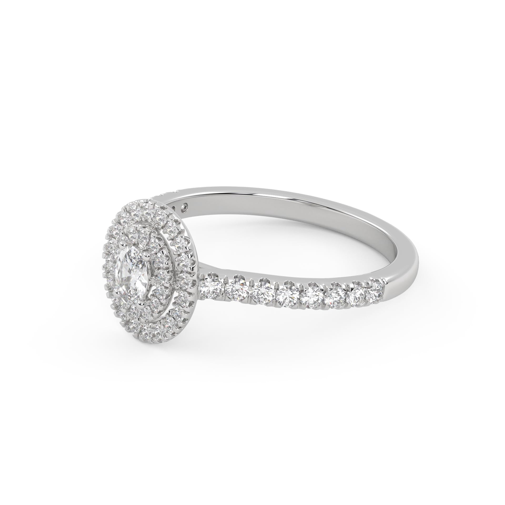AFFY Double Halo Solitaire Engagement Ring for Women, Center 4X3mm Oval and Round Cut Lab Created Moissanite Anniversary Ring Jewelry Gift for Her in 14K White Gold Over Sterling Silver Size-4.5