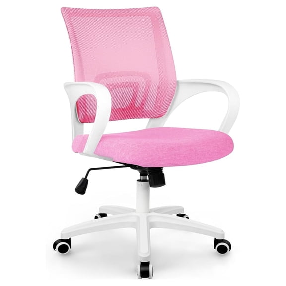 Office Chair with Ergonomic Back Cushion Lumbar Support Adjustable Swivel Rolling Computer Gaming Desk Chair Comfy Mesh Seat Wheels Home Executive Use (Pink)